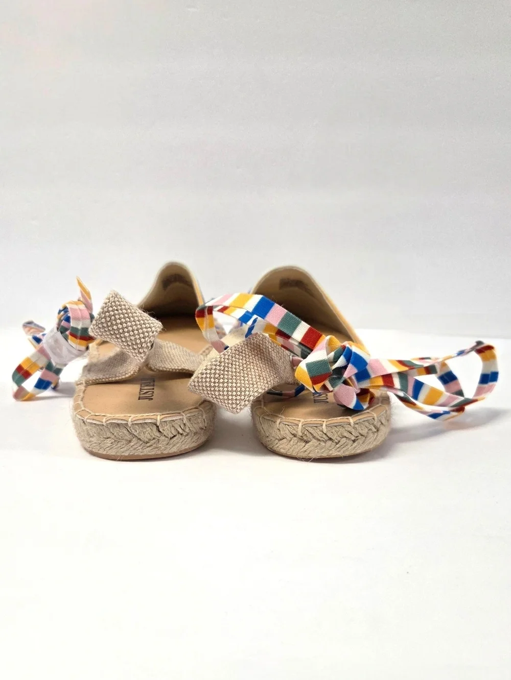JustFab Ayla Rainbow Striped Espadrille Sandals Ankle Ties Size 11 NWOT